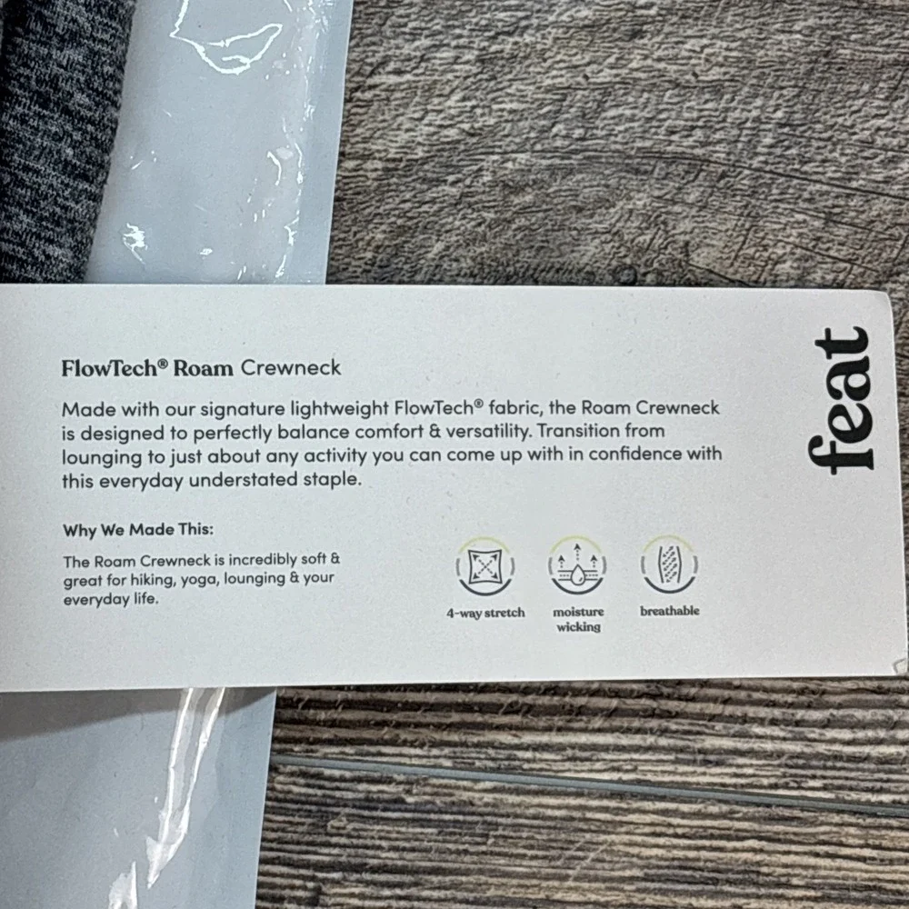 Feat Unisex Medium FlowTech Roam Crewneck Heather Gray 4 Way‎ Stretch NEW